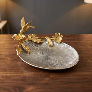 Bandeja Decorativa de Metal de Lujo, Ovalada, Hecha a Mano, con Hojas Doradas Florales, Plato para Servir, Estilo Art Deco, para el Hogar, Fiestas, Regalos - Product Image 5