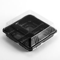 Boîte à dessert rectangulaire en plastique PET transparent à 4 compartiments, couvercle plat, recyclable, boîte à gâteau, sushi, nouilles, hamburger, etc.