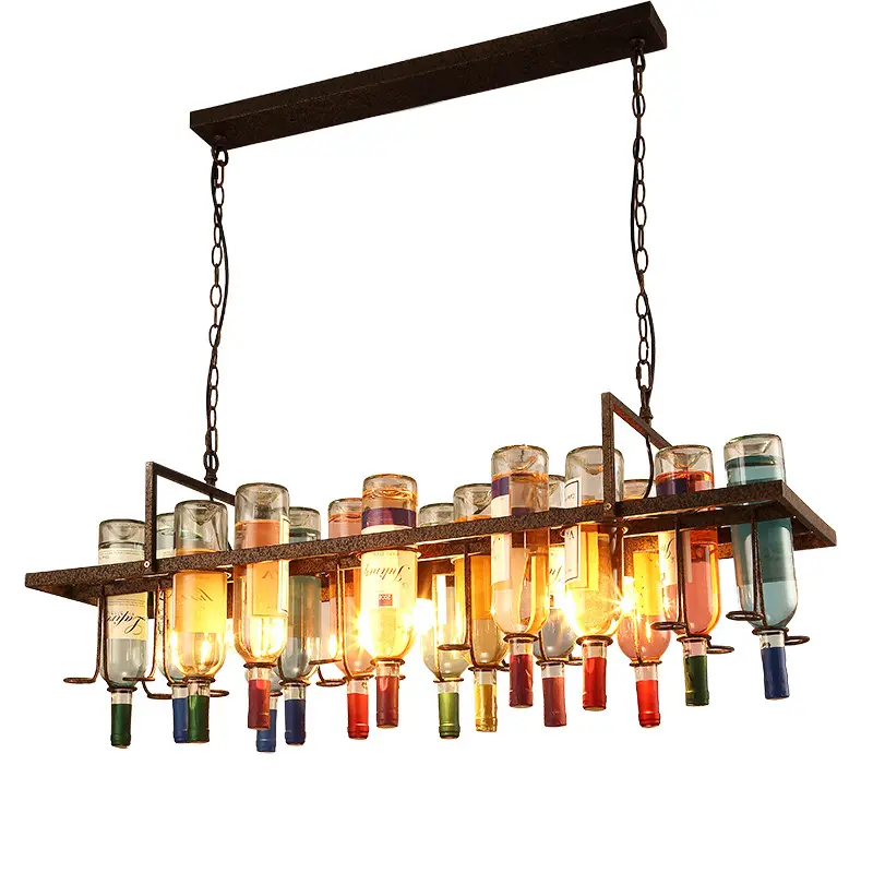 China factory odm Retro Industrial rustic LED beer Lamp Metal loft Bar Creative glass Wine Bottle chandelier Pendant light