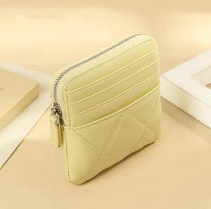 Small Minimalist Unisex Genuine Leather Credit Card Holder Front Back Pockets <b>Pouch</b> Change Cash Organizer Slot Zip Closure - Product Image 4