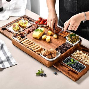 Acacia Wood <b>Cheese</b> Board <b>Knife</b> <b>Set</b> Rectangular Cutting Board With Serving Trays For Party Snacks And Appetizers - Product Image 2