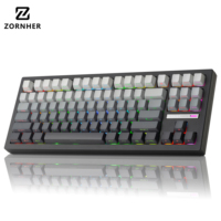 Clavier de jeu mécanique sans fil ZORNHER ZH870 Black Polar Day RGB, trois modes, USB-C, Hot-Swap, Anti-Ghosting, 88 touches pour ordinateur de bureau