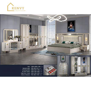 Conjunto de muebles de dormitorio de madera blanca, conjunto de cama individual y doble con plataforma moderna, tamaño King y Queen, Super cama y espejo - Product Image 2