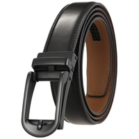 Herren Reverse-Pull-Ratschengürtel, 30mm Echtlederriemen, Automatische Schiebeschnalle, Ohne Loch Mikroverstellbarer Freizeit- und Anzuggürtel
