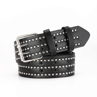 Femmes Dames Vintage YK2 Noir PU Cuir Boucle Métal Oeillets Étoiles Goujons Balles Ceinture Fille Punk Unisexe Boucle Jeans Ceinture