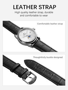 Orologio da <span class=keywords><strong>Uomo</strong></span> al Quarzo con Fasi Lunari, <span class=keywords><strong>Cinturino</strong></span> in <span class=keywords><strong>Pelle</strong></span> e Set Bracciale - Stile Business Antico - Product Image 5