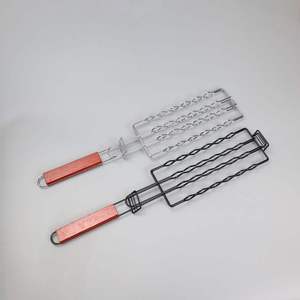 WELAND Panier <span class=keywords><strong>de</strong></span> barbecue portable pour hot-dogs <span class=keywords><strong>en</strong></span> fer électrolytique avec poignée <span class=keywords><strong>en</strong></span> <span class=keywords><strong>bois</strong></span> pour grillades <span class=keywords><strong>de</strong></span> saucisses - Product Image 1
