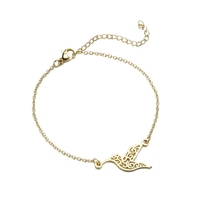 Bracelet Colibris Creux Filigrané Motif Vintage Breloque Oiseau Chaîne Fine Couleur Or Bijou Mode Nature Femme Cadeau