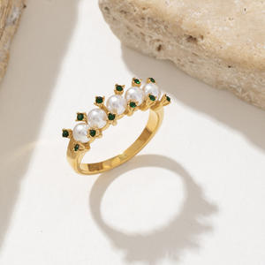 Cute Design 24K Gold Plated Stainless Steel Real Freshwater <b>Pearl</b> Zircon <b>Ring</b> - Product Image 4