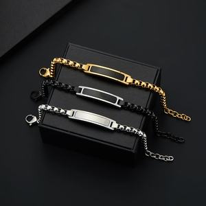 Custommen <b>Bracelet</b> Luxury Non Tarnish 14k 18k <b>Gold</b> Plated 316l Stainless Steel <b>Bracelet</b> Bars to Engrave <b>Bracelet</b> for <b>Men</b> - Product Image 3