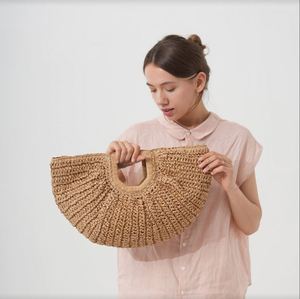 Nuevo Diseño de Bolso de Paja Tejido a Mano Semicircular para Vacaciones de Verano, Bolso de Playa Grande de Lujo, Bolsos de Paja Estilo Bohemio - Product Image 3