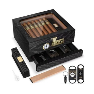 Wooden Cigar Box <b>Set</b> <b>Square</b> Humidor With Thermometer Moisture Proof Storage Case For Cigars - Product Image 1