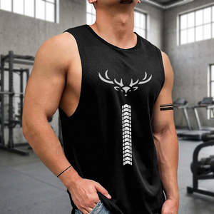 <b>Men</b> Knitted Polyester Ribbed Mesh Tank Sleeveless O-Neck Casual <b>Sports</b> <b>Vest</b> Breathable Quick Dry Fitness Training Wear - Product Image 2