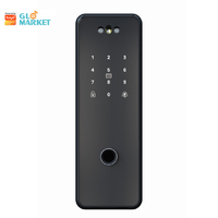 Serrure de porte en verre intelligente Glomarket Tuya avec reconnaissance 3D et double empreinte digitale, pour usage professionnel, avec œil-miroir et interphone vidéo