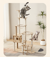 Arbre à chat de luxe en bois de style japonais, grand, à six niveaux, structure d'escalade toutes saisons, plateforme de saut pour chat avec deux couchages en forme de capsule
