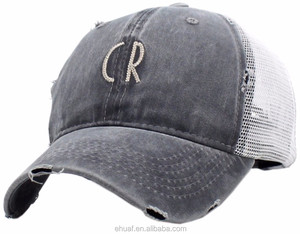 Coton Polyester 6 Panneau Broderie Distress Heavy Washed Vintage Summer Trucker Casquette Réglable Chapeau - Product Image 4