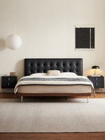Meubles de chambre à coucher en bois de luxe de style moderne du milieu du siècle, lits rembourrés doux, cadre de lit double king size, ensemble de confort queen size au design élégant