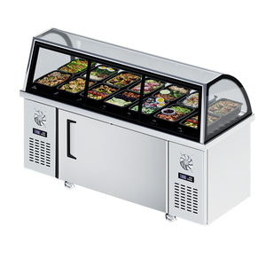 Table de préparation de salades réfrigérée et <span class=keywords><strong>comptoir</strong></span> de bar en acier inoxydable 304 de qualité commerciale avec refroidissement par ventilateur et compresseur pour restaurants - Product Image 1