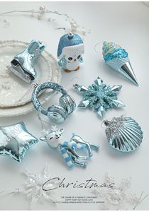 Set di Decorazioni Natalizie Blu Glitterate - Pinguino, Fiocco di Neve, Gelato, Cuffie, Stella, Conchiglia, Pattini da Ghiaccio - Decorazioni Pendenti - Product Image 5