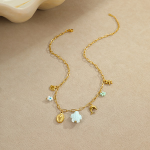 Novirasine Trendy Waterproof Stainless Steel Link Chain Women's Summer Beach <strong>Boho</strong> Dolphin Turtle Butterfly Charm <strong>Necklace</strong> - Product Image 4