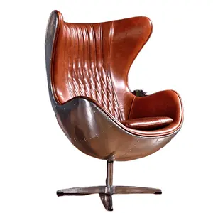 Living Room Vintage Retro Style Brown Genuine Leather Metal Aluminum Swivel Aviator Sofa Chair For Sale Vintage aviator chair