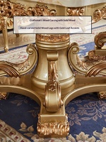 Ensemble table et chaises de salle à manger rectangulaire en chêne de style européen, table à manger sculptée haut de gamme pour villa, accents dorés