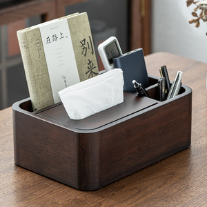 Bamboo Tissue <b>Box</b> Walnut Color With <b>Pen</b> Holder For Office Desk Storage Organization - Product Image 3