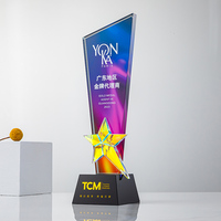 Trophée de baseball personnalisé en verre cristal avec impression UV, gravure, plaque gravée, design étoile colorée et finition émaillée