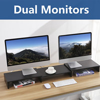 Étagère de bureau large pour 2 écrans, support d'ordinateur réglable en hauteur avec rangement pour le bureau et les jeux