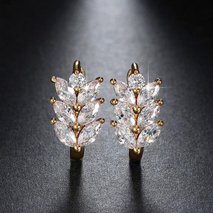 Orecchini a Cerchio Classici in Rame con Foglie e Spighe di Grano, Cristalli Pavé, per Donna, Eleganti, Ispirati alla Natura, Accessori per Uso Quotidiano - Product Image 1