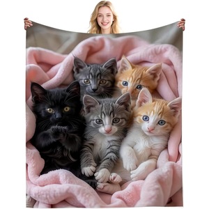 Cute Cartoon Cat Flannel Blanket Throw Blanket Nap Blanket Lightweight Breathable for Winter Warmth Custom Print Wholesale - Product Image 1