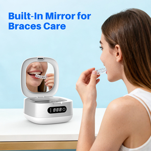 Portable Ultrasonic Cleaner with Mirror Digital Timer 45 kHz Electric Cleaning <b>Box</b> for <b>Dentures</b> Aligners Jewelry - Product Image 2