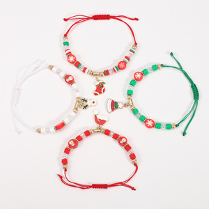 Fashion Jewelry Christmas Beaded <b>Bracelets</b> <b>Set</b> With Snowman Santa Reindeer Charm Unisex Gift Made In China - Product Image 2