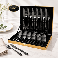 Ensemble de couverts en acier inoxydable poli moderne 24 pièces avec boîte de luxe pour hôtel, cadeau de mariage