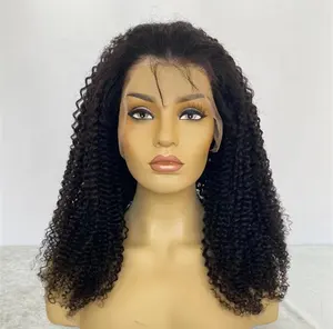 Unprocessed Brazilian preplucked 13x4 afro kinky curl hd lace small knots frontal wigs human hair lace front hd 16 curly