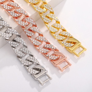 Pulsera de Cadena Cubana de Doble Hilera con Cristales de Imitación, Chapada en Plata/Oro, Aleación de Zinc, Joyería Unisex Estilo Hip Hop, Regalo - Product Image 3