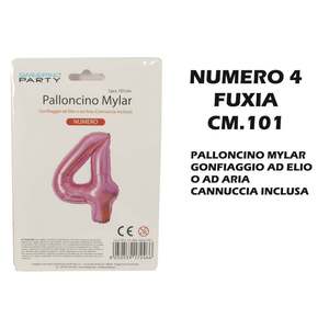 Globo Inflable de Mylar Número 4 de 101 cm, Color Fucsia, para Uso con Aire y Helio, para Celebraciones Festivas - Product Image 1