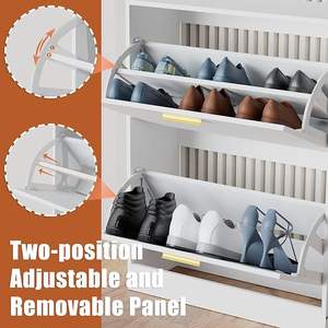 Mobiletto Portascarpe Bianco Sottile con Cassetti a Ribalta, Organizzatore per Scarpe a 2 Ripiani Autoportante per Ingresso e Soggiorno - Product Image 4