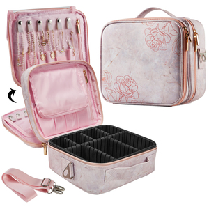 Portable Marble Rose <b>Makeup</b> Bag Travel <b>Case</b> Multi Function 2 Layer Cosmetic Bag Jewellery Storage Organizer with Shoulder Strap - Product Image 1