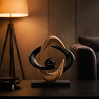 Sculpture moderne en résine noire et imitation bois, à emboîtement, avec orb noir de 6 cm, pour décoration de table de salon, vente en gros