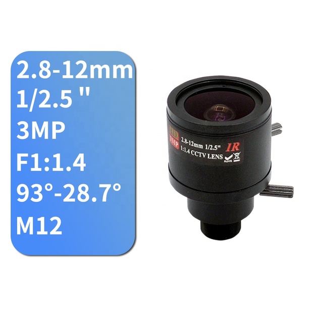 3MP F1.4 2.8-12mm Zoom Manual Varifocal Cctv Lens M12 Mount Lens for 1/2.5" Image Sensor