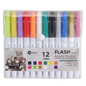 2025 New Water-Based Non-Toxic 12-Colour Metallic Glitter Acrylic Marker <b>Pen</b> Permanent Marker Colour <b>Pens</b> Kids Plastic Paper - Product Image 1