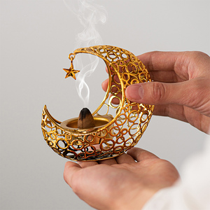 Quemador de Incienso de Metal con Forma de Luna Creciente y Estrella, Estilo Romántico de Oriente Medio, Quemador de Incienso Mubkhar, Quemador de Incienso Árabe - Product Image 6