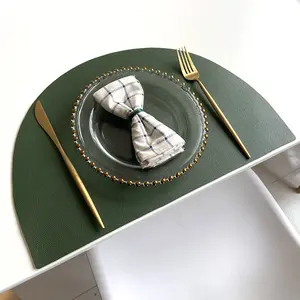 PU Leather <b>Placemat</b> for Table Insulation Pads Tableware Waterproof Oil-proof Semicircle Table Mats Home Decoration Kitchen Tool - Product Image 2