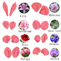 Tulipes Anémone Orchidée Geramium Pivoine lys rose Hibisus Pétale Silicone Veiner presse Moule Fondant Sugarcraft Cuisson