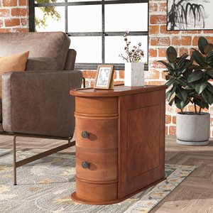 Antique Vintage Slim Wooden Nightstand with 2 <strong>Drawers</strong> Narrow <strong>Side</strong> <strong>Table</strong> for Small Spaces Bedroom Sofa End <strong>Table</strong> 60cm Height - Product Image 3