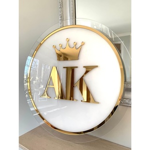 Personalizado 3D espejo oro Logo signo personalizado acrílico negocios firma pegatinas pared taller café 50cm transparente estante de exhibición - Product Image 4