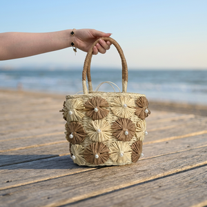 Sac tissé beige Luminos Butik avec applique florale CNT1163-CNT1163-Beige - Product Image 2
