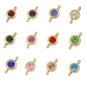 6.5mm Stainless Steel Double Ring Connector Birthstone Charm 12 Months Birthstone Crystal Pendant for Diy Jewelry