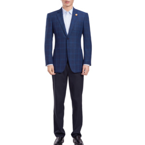 <span class=keywords><strong>Traje</strong></span> de <span class=keywords><strong>Hombre</strong></span> Azul Rey a Cuadros, Corte <span class=keywords><strong>Entallado</strong></span>, Solapa con Muescas, Blazer y Pantalones para Bodas y Reuniones de Negocios - Product Image 6
